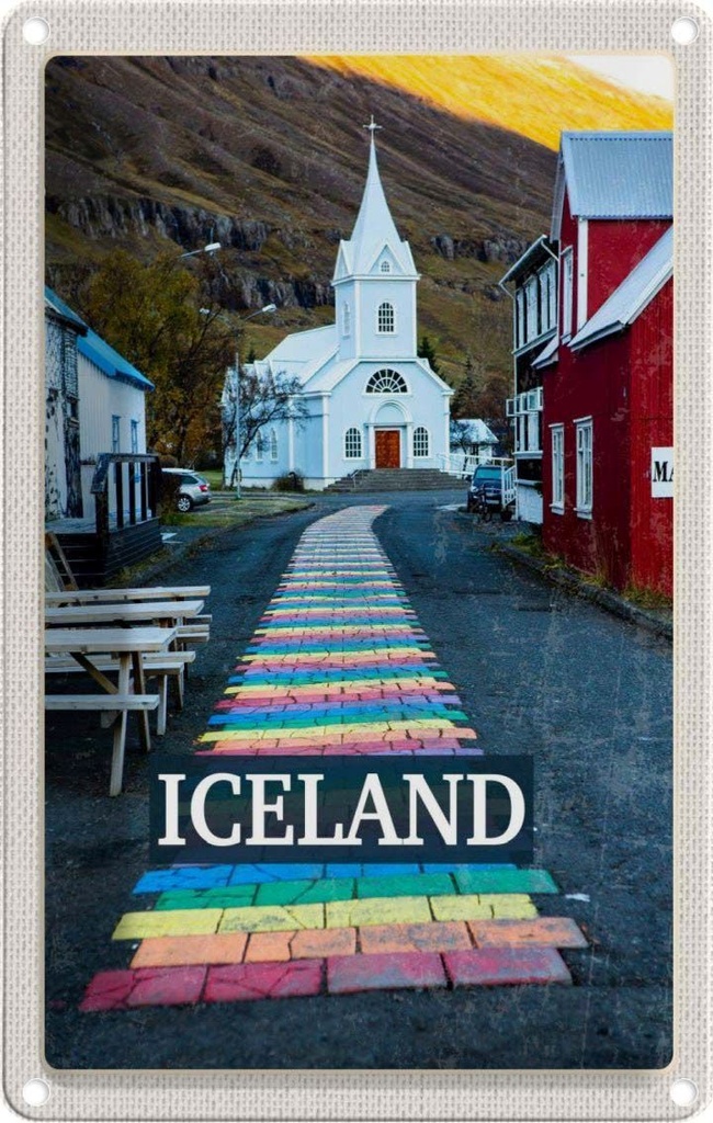 [LA-129800] Blechschild 30x20 cm Iceland Iselstaat Kirche Bildmotiv Reisemotiv Abenteuer Reisen Urlaub