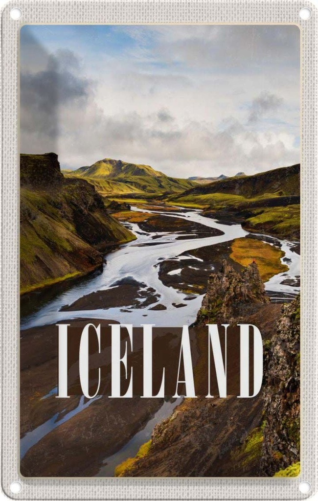 [LA-129802] Blechschild 30x20 cm Iceland Berge Vulkaninsel Bildmotiv Reisemotiv Abenteuer Reisen Urlaub