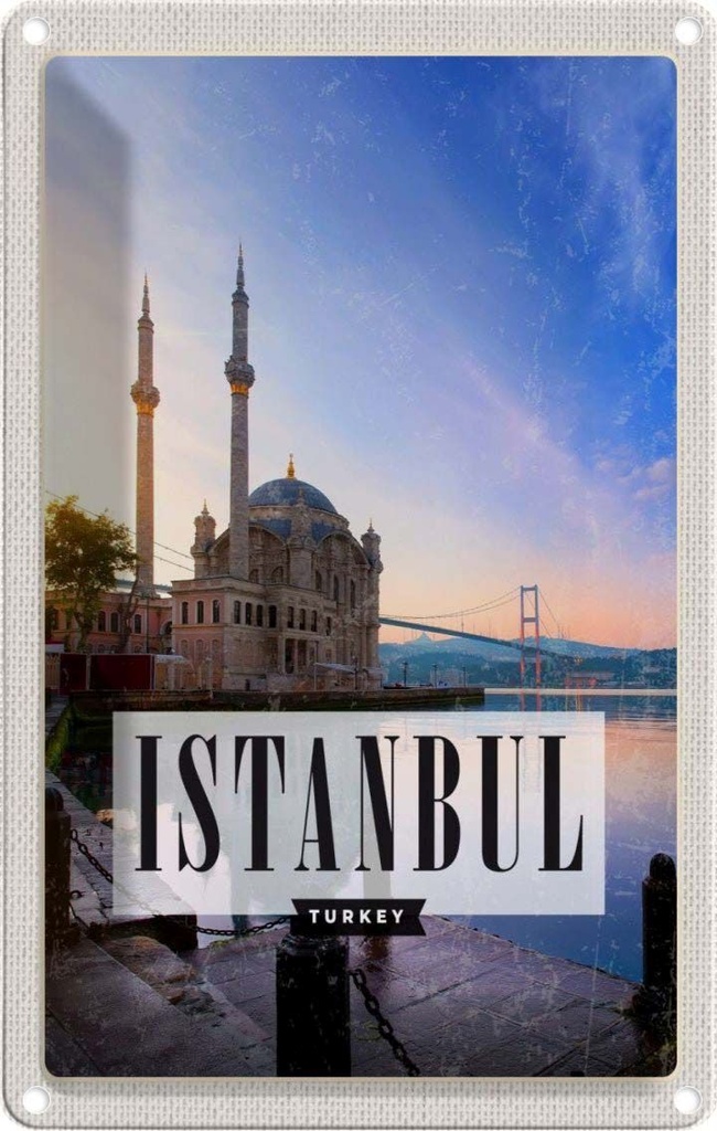 [LA-129807] Blechschild 30x20 cm Istanbul Turkey Moschee Meer Bildmotiv Reisemotiv Abenteuer Reisen Urlaub