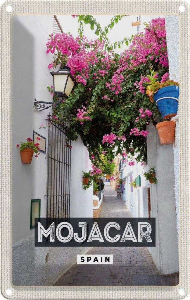 [LA-129818] Blechschild 30x20 cm Mojacar Spain Spanien Blumen Bildmotiv Reisemotiv Abenteuer Reisen Urlaub