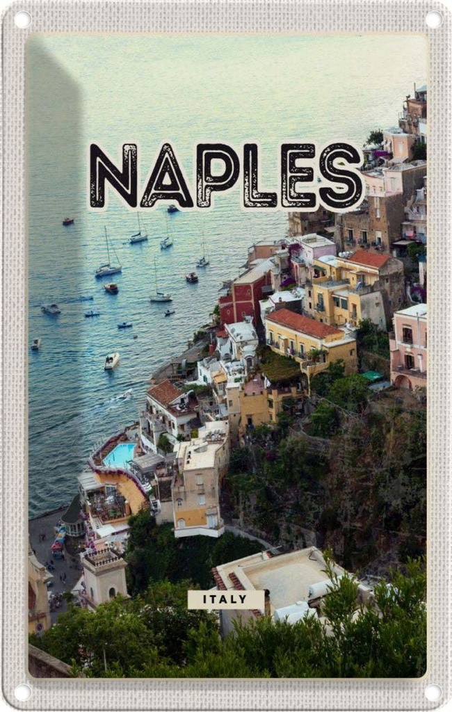 [LA-129822] Blechschild 30x20 cm Naples Italy Neapel Italien Panorama Bildmotiv Reisemotiv Abenteuer Reisen Urlaub