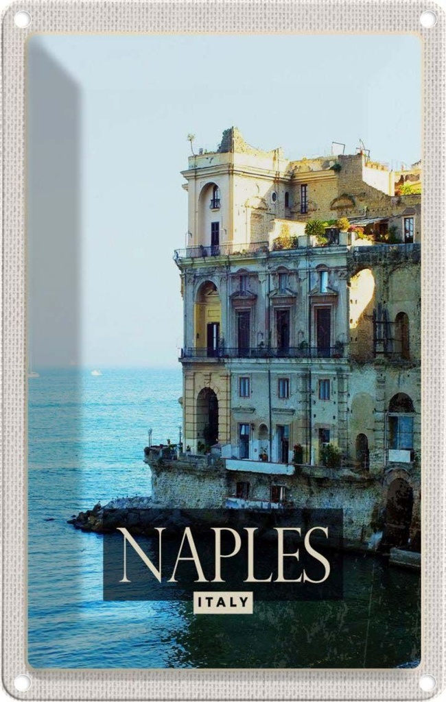 [LA-129825] Blechschild 30x20 cm Naples Italy Neapel Panorama Meer Bildmotiv Reisemotiv Abenteuer Reisen Urlaub