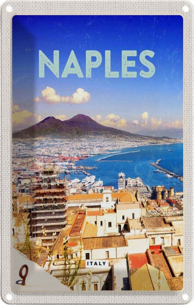 [LA-129826] Blechschild 30x20 cm Retro Naples Urlaub Italy Neapel Panorama Meer Bildmotiv Reisemotiv Abenteuer Reisen