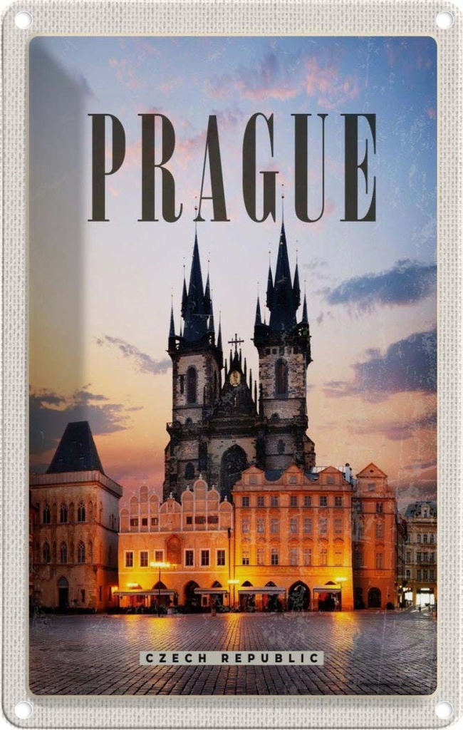 [LA-129828] Blechschild 30x20 cm Retro Prague Prag Czech Republik Bildmotiv Reisemotiv Abenteuer Reisen Urlaub