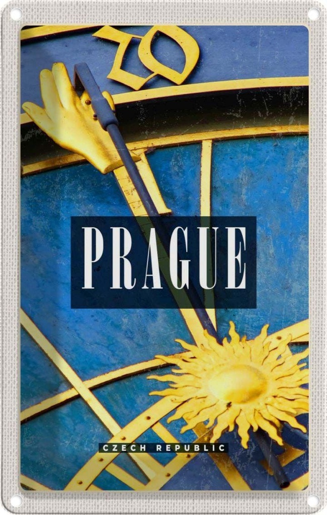 [LA-129829] Blechschild 30x20 cm Prague Prag astronomische Uhr Bildmotiv Reisemotiv Abenteuer Reisen Urlaub