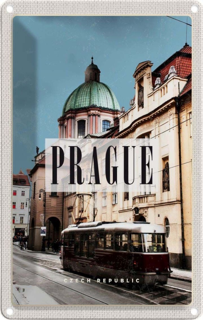 [LA-129866] Blechschild 30x20 cm Prague Prag Straßenbahn Tschechien Bildmotiv Reisemotiv Abenteuer Reisen Urlaub