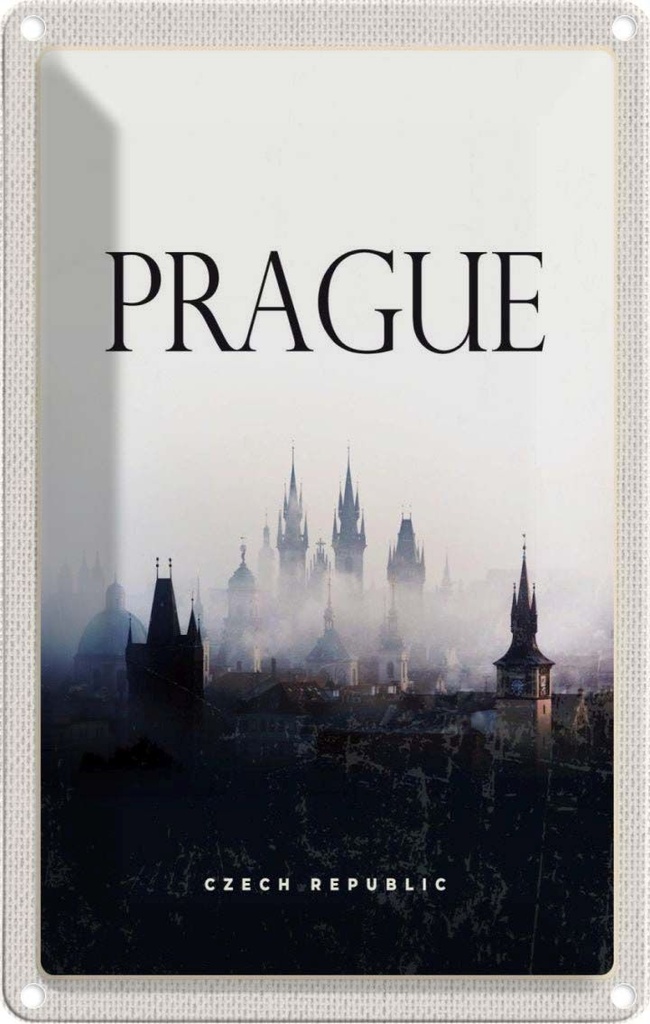 [LA-129869] Blechschild 30x20 cm Retro Prague Nebel Poster Bildmotiv Reisemotiv Abenteuer Reisen Urlaub