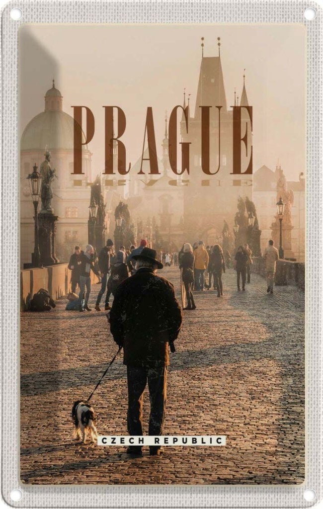 [LA-129871] Blechschild 30x20 cm Retro Prague Nebel Poster Bildmotiv Reisemotiv Abenteuer Reisen Urlaub