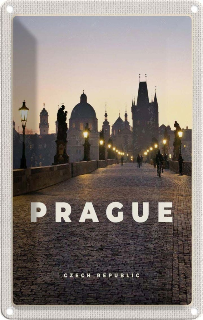 [LA-129872] Blechschild 30x20 cm Prague Tschechien Sonnenuntergang Bildmotiv Reisemotiv Abenteuer Reisen Urlaub