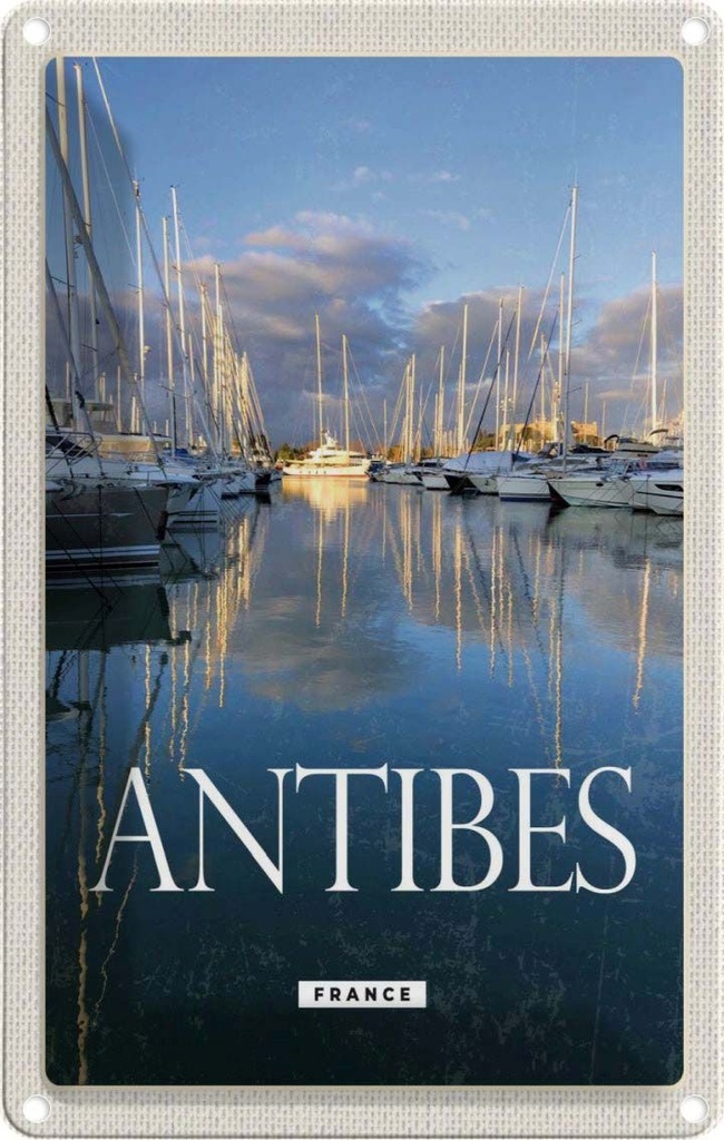 [LA-129880] Blechschild 30x20 cm Retro Antibes France Jachten Meer Bildmotiv Reisemotiv Abenteuer Reisen Urlaub