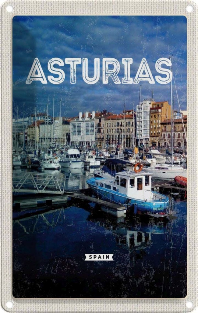[LA-129882] Blechschild 30x20 cm Retro Asturias Spyin Spanien Jachten Bildmotiv Reisemotiv Abenteuer Reisen Urlaub