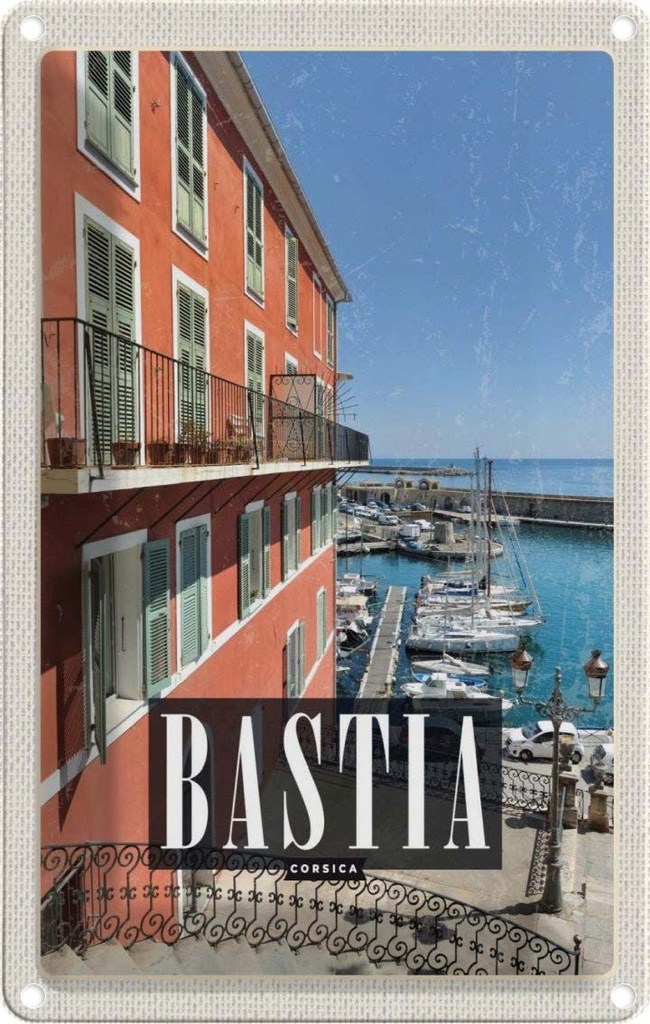 [LA-129885] Blechschild 30x20 cm Retro Bastia Corsica Jachten Meer Bildmotiv Reisemotiv Abenteuer Reisen Urlaub