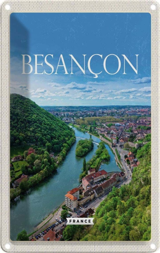 [LA-129887] Blechschild 30x20 cm Retro Besançon France Panoramablick Bildmotiv Reisemotiv Abenteuer Reisen Urlaub