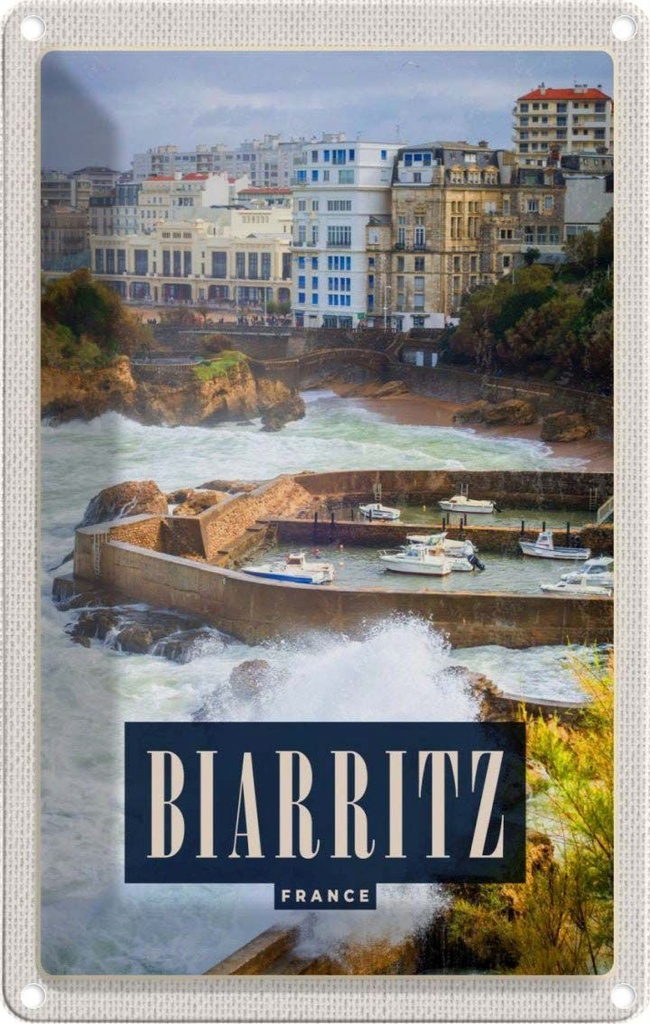 [LA-129888] Blechschild 30x20 cm Biarritz France Seebad Urlaubsort Meer Bildmotiv Reisemotiv Abenteuer Reisen Urlaub