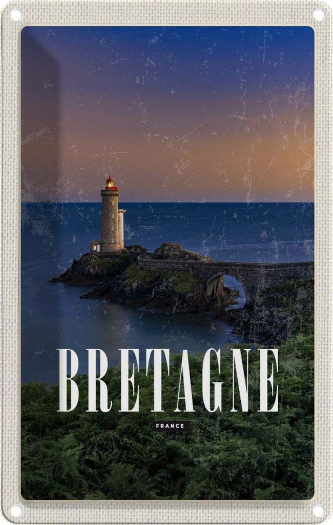 [LA-129892] Blechschild 30x20 cm Retro Bretagne France Leuchtturm Bildmotiv Reisemotiv Abenteuer Reisen Urlaub