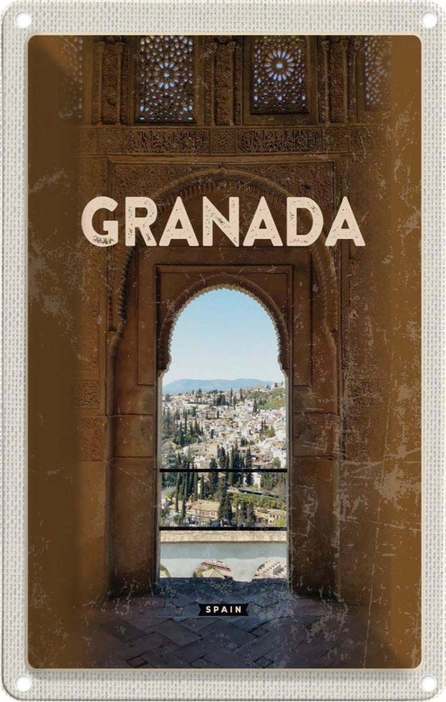 [LA-129994] Blechschild 30x20 cm Retro Granada Architektur Spain Bildmotiv Reisemotiv Abenteuer Reisen Urlaub Häuser