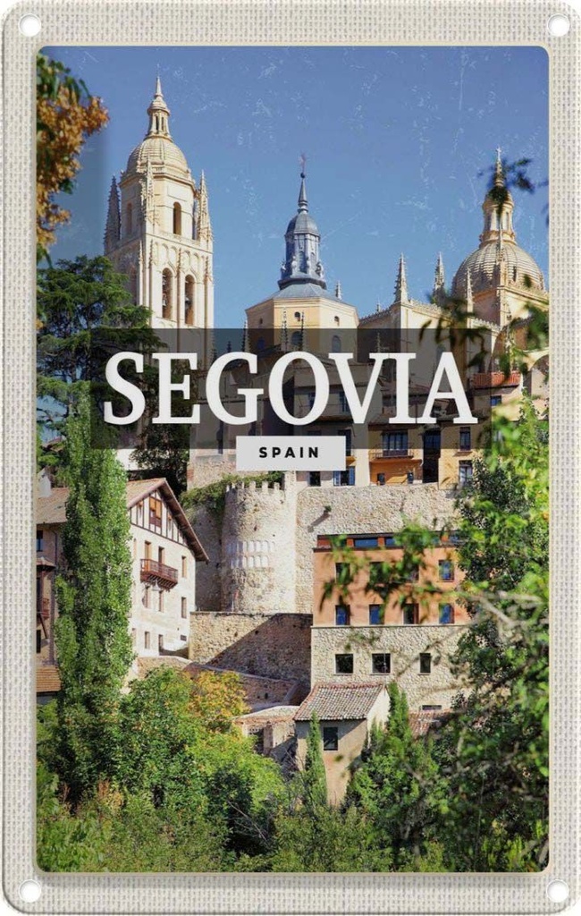 [LA-130025] Blechschild 30x20 cm Segovia Spain Architektur Bildmotiv Reisemotiv Abenteuer Reisen Urlaub Häuser