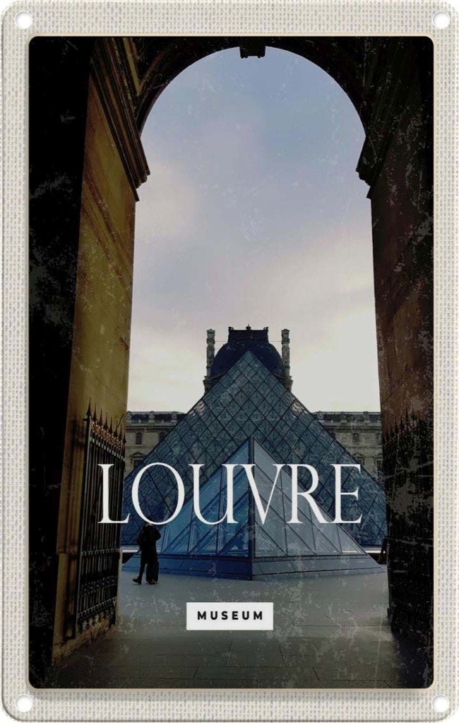 [LA-130058] Blechschild 30x20 cm Louvre Museum Architektur Reiseziel Bildmotiv Reisemotiv Abenteuer Reisen Urlaub Häuser