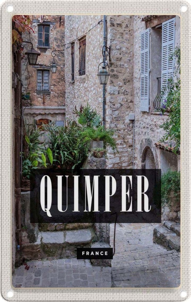 [LA-130108] Blechschild 30x20 cm Quimper France Architektur Steinhaus Bildmotiv Reisemotiv Abenteuer Reisen Urlaub Häuser