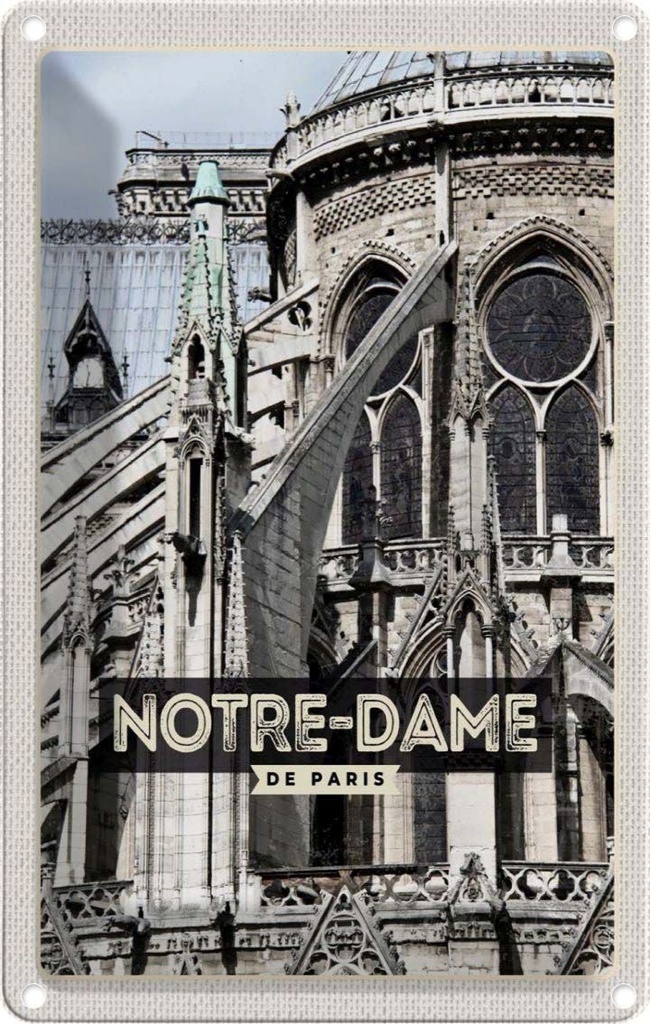 [LA-130170] Blechschild 30x20 cm Notre-Dame de Architektur Paris Bildmotiv Reisemotiv Abenteuer Reisen Urlaub Häuser