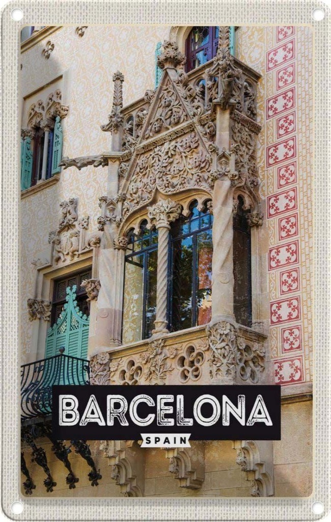 [LA-130174] Blechschild 30x20 cm Barcelona Spain Architektur Tourismus Bildmotiv Reisemotiv Abenteuer Reisen Urlaub Häuser