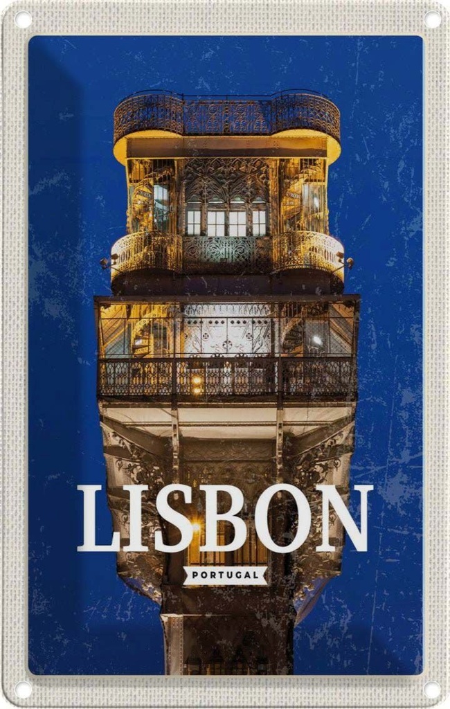[LA-130179] Blechschild 30x20 cm Lisbon Portugal Architektur Retro Bildmotiv Reisemotiv Abenteuer Reisen Urlaub Häuser