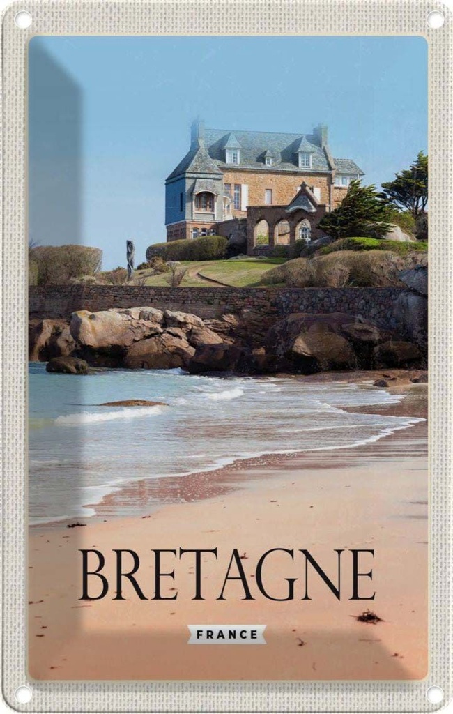 [LA-130199] Blechschild 30x20 cm Bretagne France Architektur Bildmotiv Reisemotiv Abenteuer Reisen Urlaub Häuser