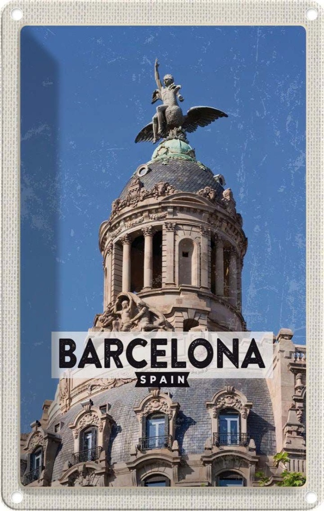 [LA-130230] Blechschild 30x20 cm Barcelona Architektur Retro Bildmotiv Reisemotiv Abenteuer Reisen Urlaub Häuser