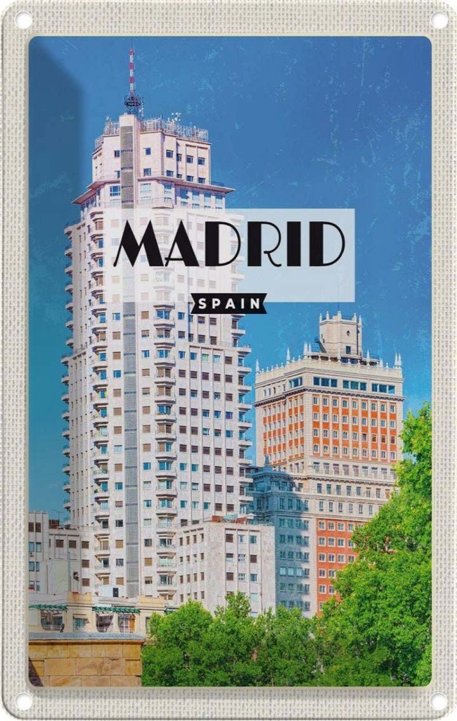 [LA-130242] Blechschild 30x20 cm Madrid Spanien Architektur Hochhaus Bildmotiv Reisemotiv Abenteuer Reisen Urlaub Häuser