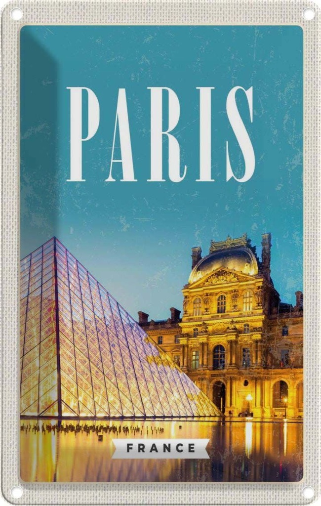 [LA-130248] Blechschild 30x20 cm Paris Frankreich Nacht Architektur Häuser