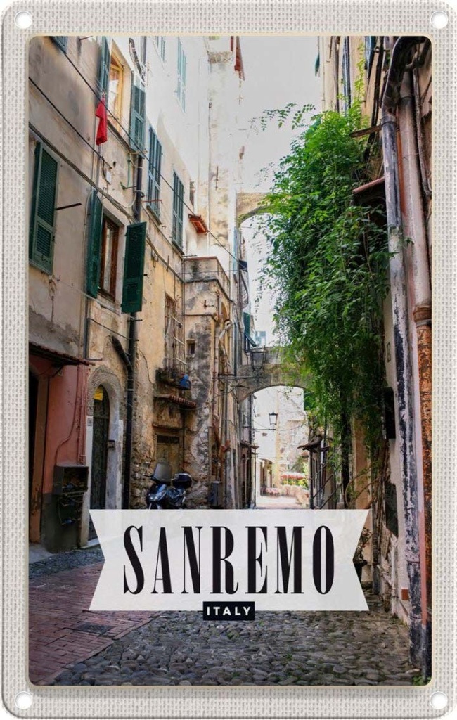 [LA-130532] Blechschild 30x20 cm Sanremo Italien Ansicht Architektur Häuser
