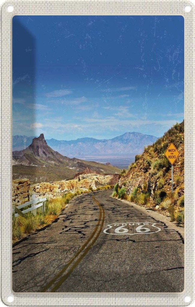 [LA-130814] Blechschild 30x20 cm USA Route Urlaub 66 US Straße Gebirge Bildmotiv Reisemotiv Abenteuer Reisen