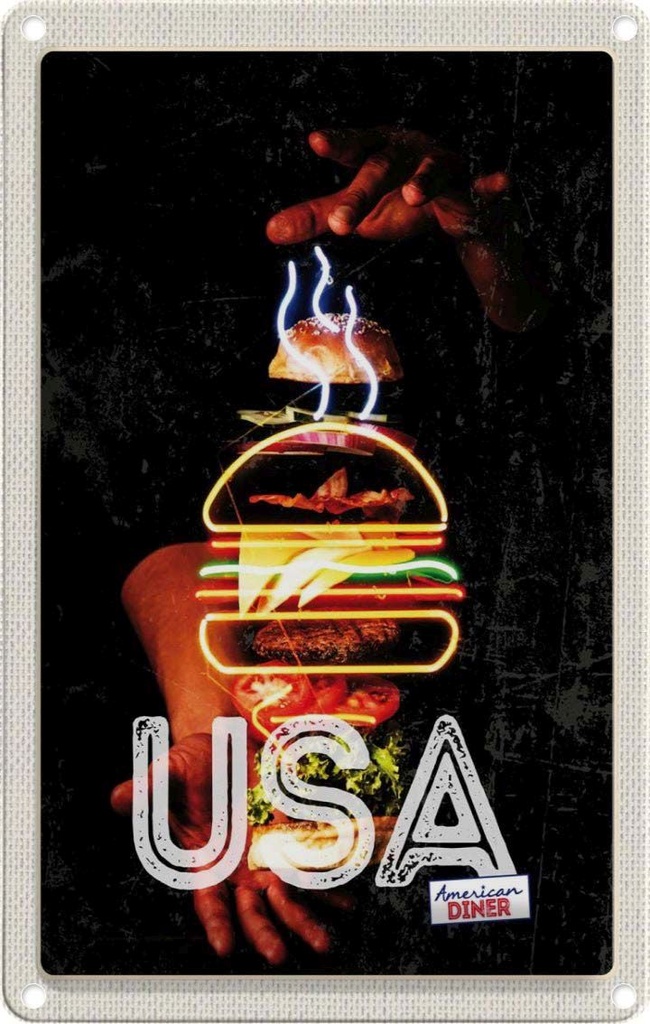 [LA-130911] Blechschild 30x20 cm Amerika USA Urlaub American Bürger Gerichte Bildmotiv Reisemotiv Abenteuer Reisen
