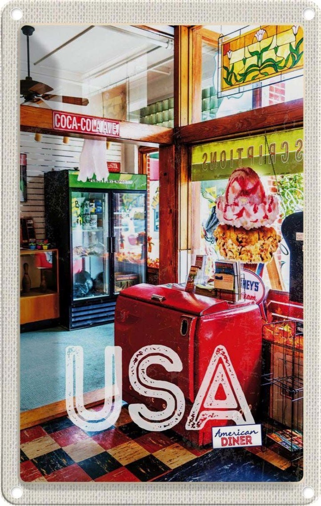 [LA-130913] Blechschild 30x20 cm Amerika Diner USA Urlaub American Restaurant Musik Essen Bildmotiv Reisemotiv Abenteuer Reisen