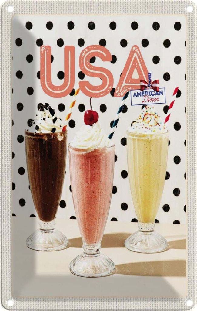 [LA-130914] Blechschild 30x20 cm Amerika Milchshake Urlaub Vanille Schokolade Bildmotiv Reisemotiv Abenteuer Reisen USA