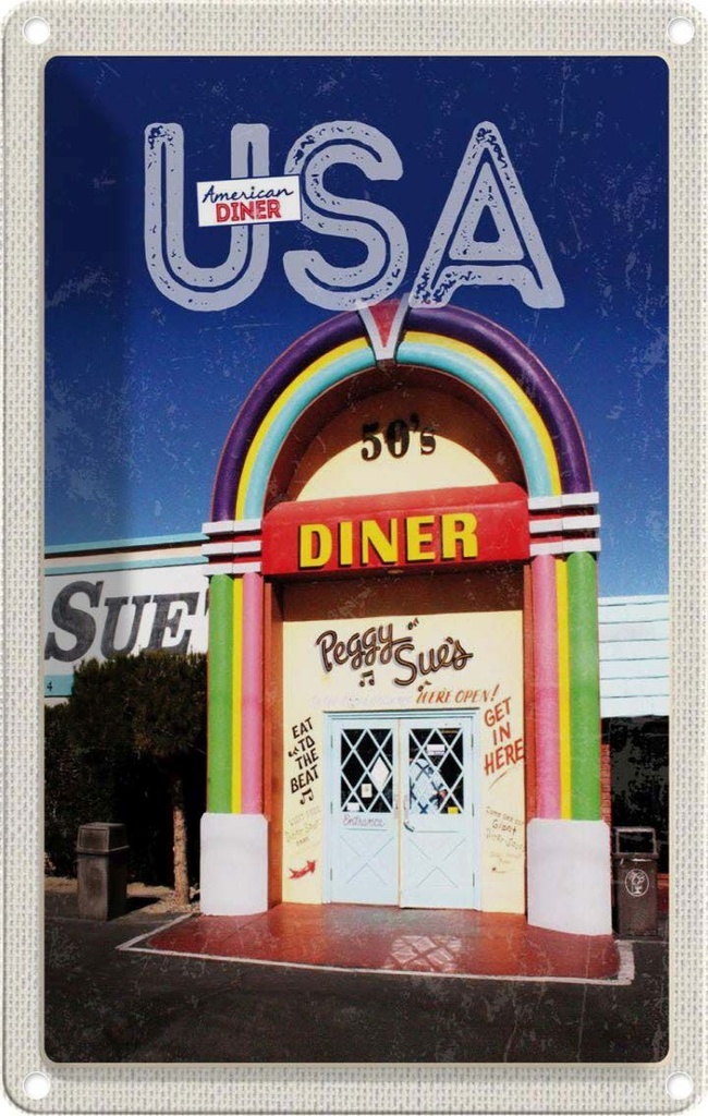 [LA-130919] Blechschild 30x20 cm Amerika USA Urlaub Peggy Sues Restaurant Bildmotiv Reisemotiv Abenteuer Reisen