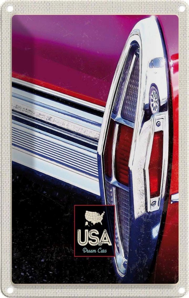[LA-130942] Blechschild 30x20 cm Amerika Oldtimer USA Urlaub Dream Cars rot Bildmotiv Reisemotiv Abenteuer Reisen