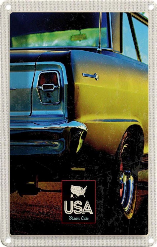 [LA-130944] Blechschild 30x20 cm Amerika Oldtimer Urlaub USA gelb Bildmotiv Reisemotiv Abenteuer Reisen