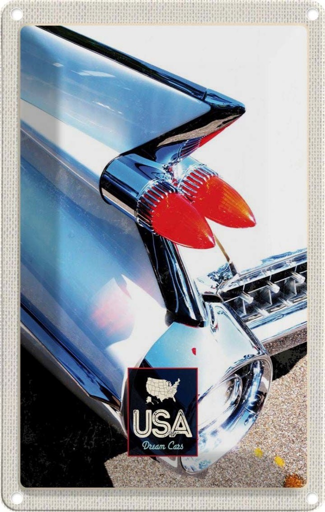 [LA-130945] Blechschild 30x20 cm Amerika Oldtimer Urlaub Lichter weiß Bildmotiv Reisemotiv Abenteuer Reisen USA