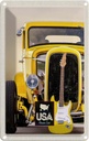 Blechschild 30x20 cm Amerika Oldtimer USA Urlaub gelb Auto Gitarre Bildmotiv Reisemotiv Abenteuer Reisen