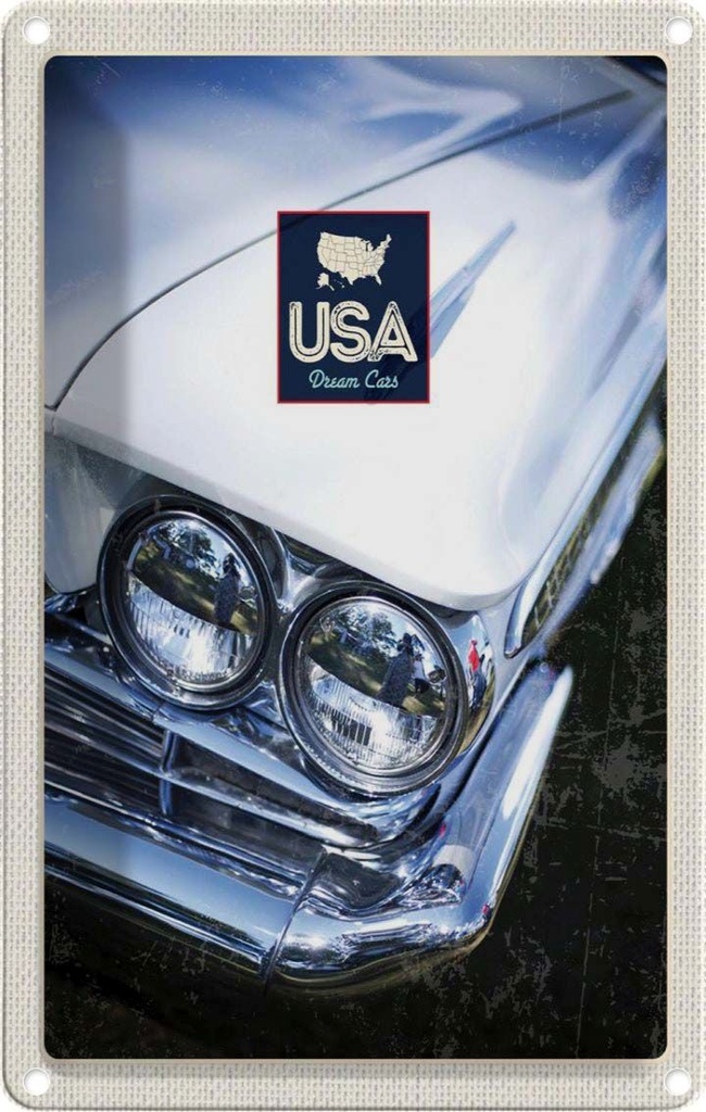 [LA-130949] Blechschild 30x20 cm Amerika Oldtimer USA Urlaub weiß Dream Cars Bildmotiv Reisemotiv Abenteuer Reisen