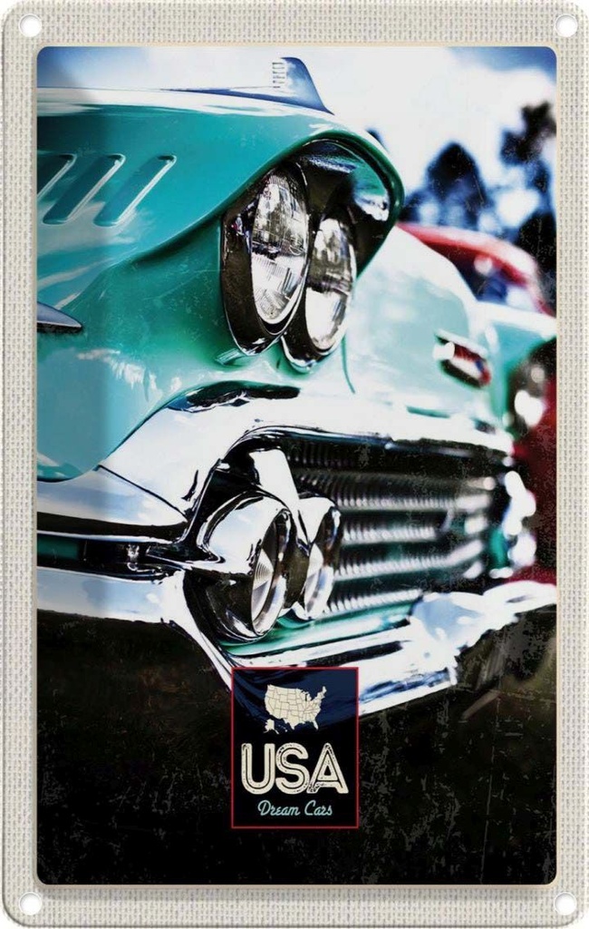 [LA-130950] Blechschild 30x20 cm Amerika Oldtimer Urlaub grün Bildmotiv Reisemotiv Abenteuer Reisen USA