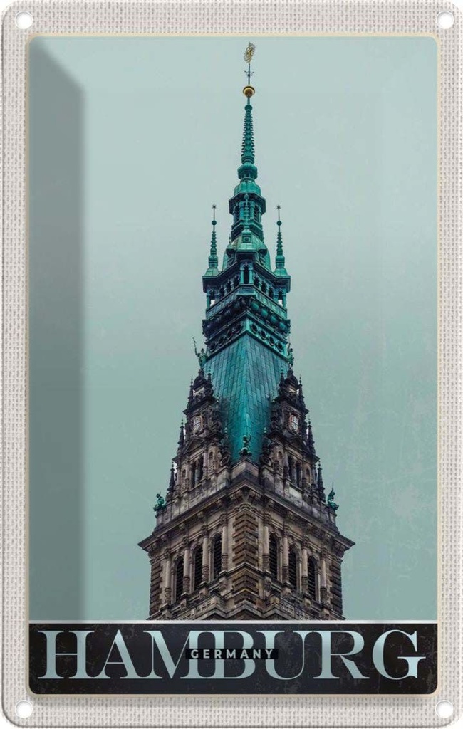 [LA-131046] Blechschild 30x20 cm Hamburg Deutschland Architektur Kirche Bildmotiv Reisemotiv Abenteuer Reisen Urlaub Häuser