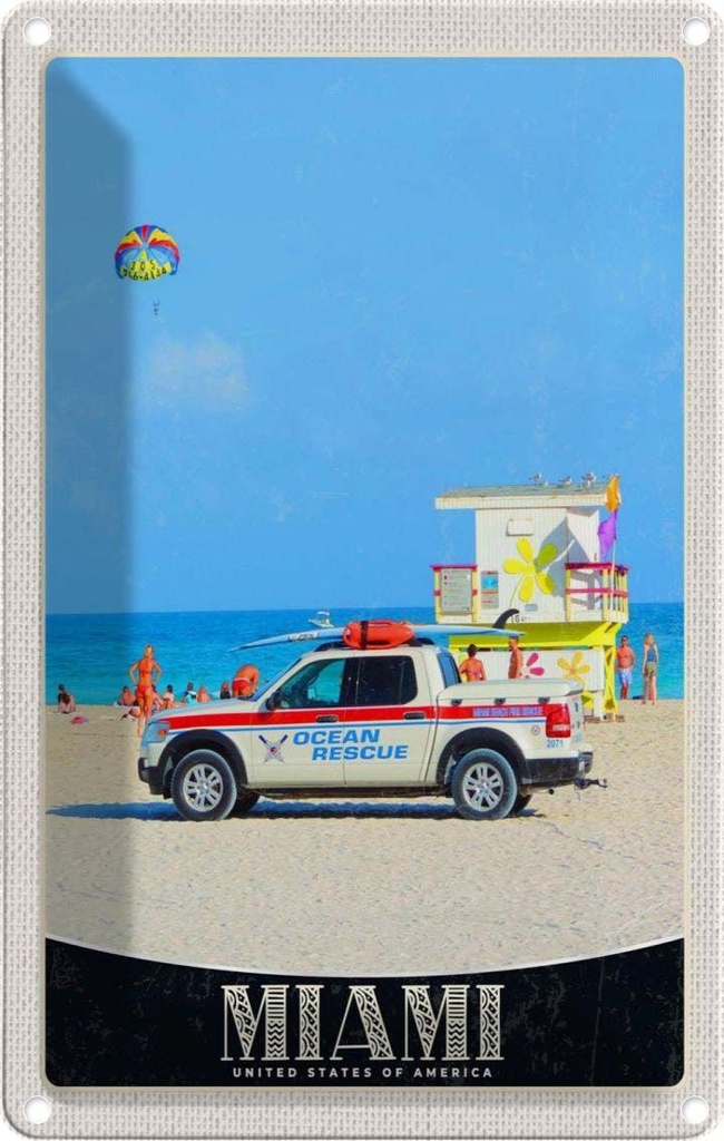 [LA-131083] Blechschild 30x20 cm Miami USA Urlaub Amerika Ozeanrettung Wagen Bildmotiv Reisemotiv Abenteuer Reisen