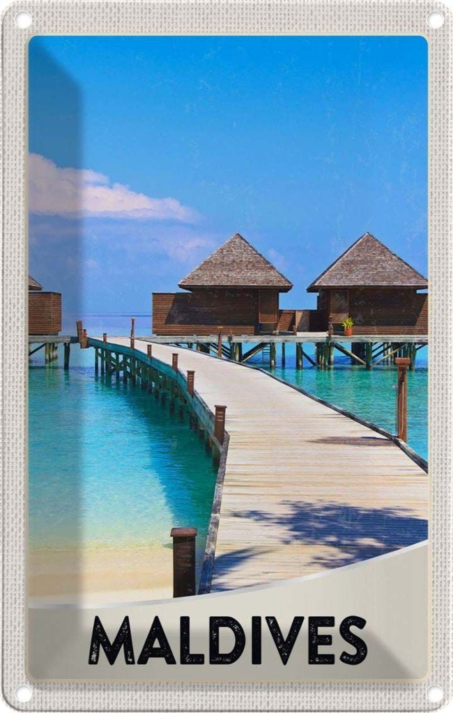 [LA-131090] Blechschild 30x20 cm Malediven Insel Urlaub Amerika Meer Bildmotiv Reisemotiv Abenteuer Reisen USA