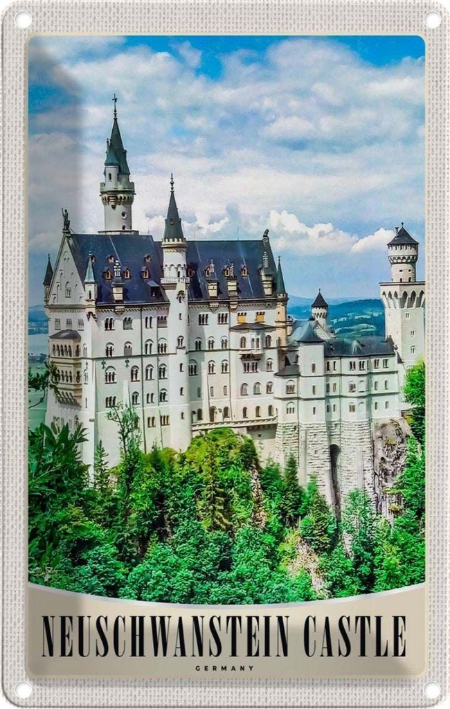[LA-131106] Blechschild 30x20 cm Neuschwanstein Schloss Architektur Bildmotiv Reisemotiv Abenteuer Reisen Urlaub Häuser