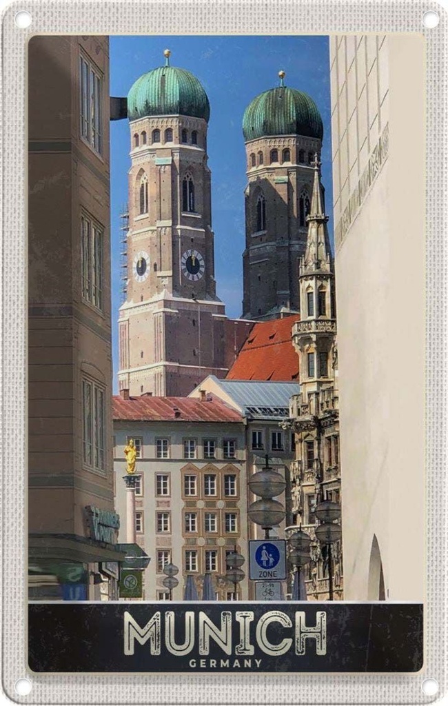 [LA-131117] Blechschild 30x20 cm München Stadt Architektur Mittelalter Bildmotiv Reisemotiv Abenteuer Reisen Urlaub Häuser
