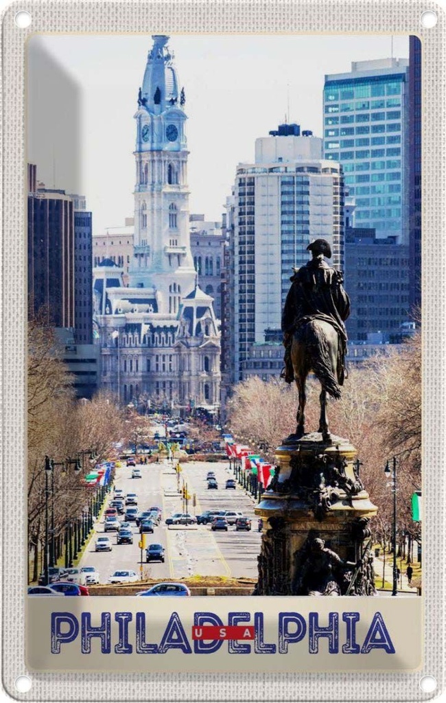 [LA-131126] Blechschild 30x20 cm Philadelphia USA Urlaub Amerika Stadt Kirche Bildmotiv Reisemotiv Abenteuer Reisen