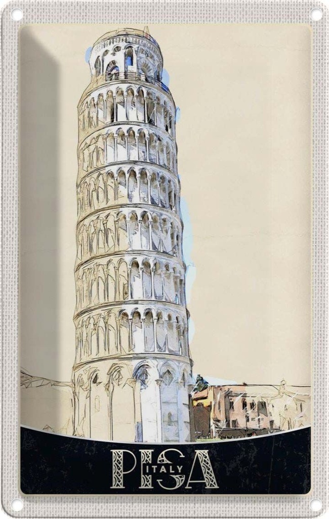 [LA-131129] Blechschild 30x20 cm Pisa Italien Häuser Architektur Schiefer Turm Bildmotiv Reisemotiv Abenteuer Reisen Urlaub