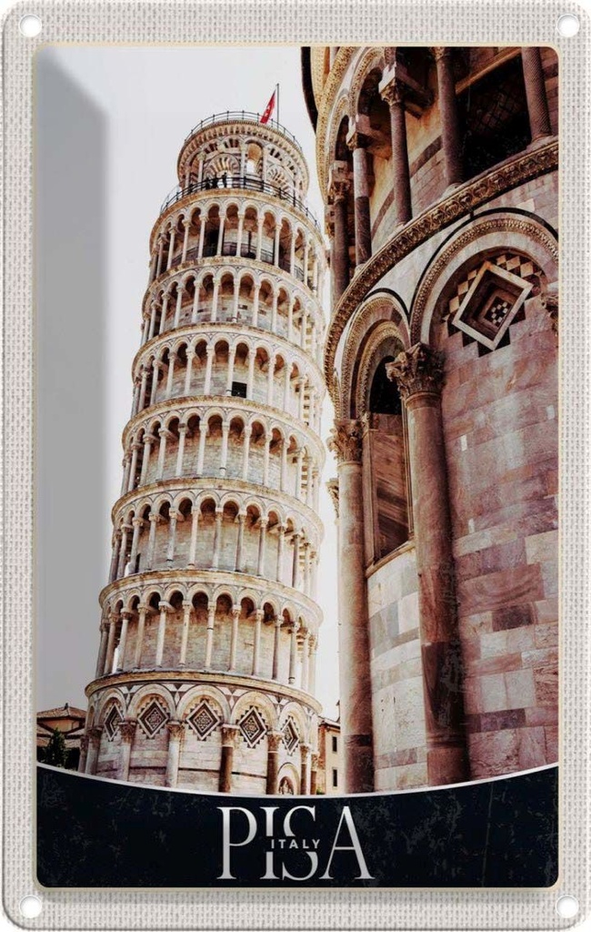 [LA-131130] Blechschild 30x20 cm Pisa Schiefer Architektur Turm Bildmotiv Reisemotiv Abenteuer Reisen Urlaub Häuser